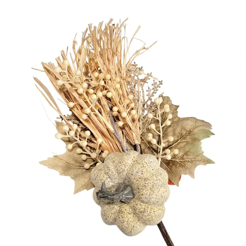 Fall Pumpkin Floral Spray Set of 2 Cream Berries Maple‎ Leaf Raffia Autumn Picks
